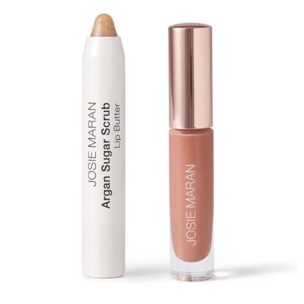 61qIiSbWfYL._SL1500_.jpg Josie Maran Lip Exfoliator Scrub & Plumping Lip Gloss - Argan Sugar Scrub Lip Butter in Crystal Clear & Hyaluronic Lip Booster in Happy - Buff Away Dry Skin for Soft Lips (2 Piece Lip Care Kit)