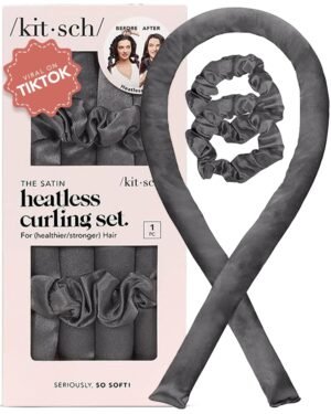61qU37gu4L._SL1250_.jpg Kitsch Satin Heatless Hair Curler Set - Heatless Curlers for Heatless Curls Overnight - Hair Rollers for Women, Hair Curlers to Sleep In for Overnight Curls, No Heat Damage Styling - Charcoal