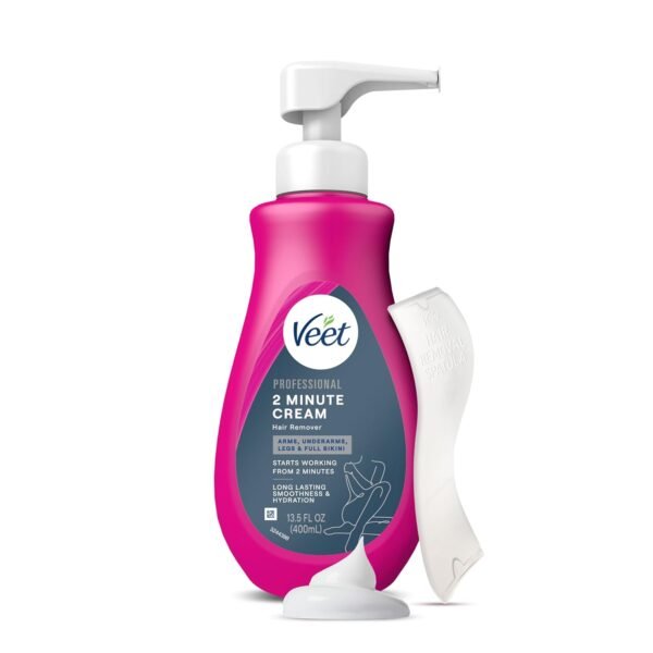 61qhGdUgdjL._SL1500_.jpg VEET Professional 2 Minute Hair Removal Cream For All Skin Types with Shea Butter | Effective Full Bikini Hair Removal, Pubic Hair Removal Gel | Dermatologically Tested | 13.5 FL OZ Bottle w/Spatula