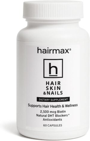 Hairmax Hair, Skin and Nails Dietary Supplement – Hair Loss & Hair Regrowth Treatment. 2500mcg Biotin, DHT Blocker, MSM & Antioxidants, 60 Capsules