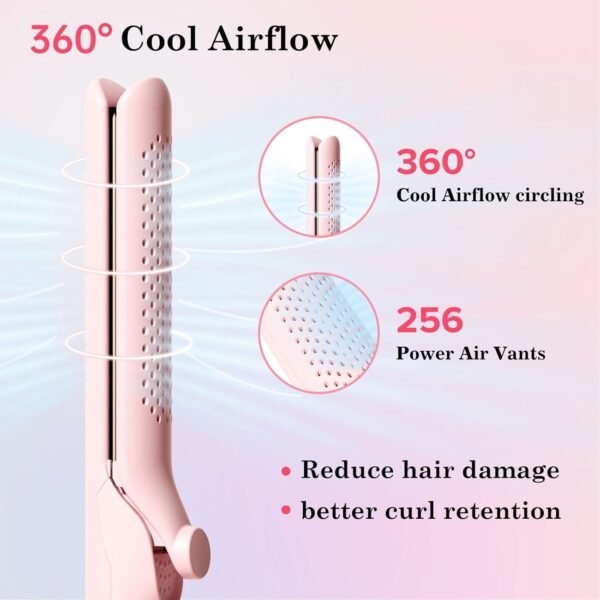 61rKKmKKAFL._AC_SL1500_.jpg Hair Straightener and Curler 2-in-1, 360° Airflow Styler Curling Iron, 1.25 Inch Curling Wand, 20 Million Negative Ion Hair Care, 5 Temps & Auto Off, Dual Voltage (Pink)