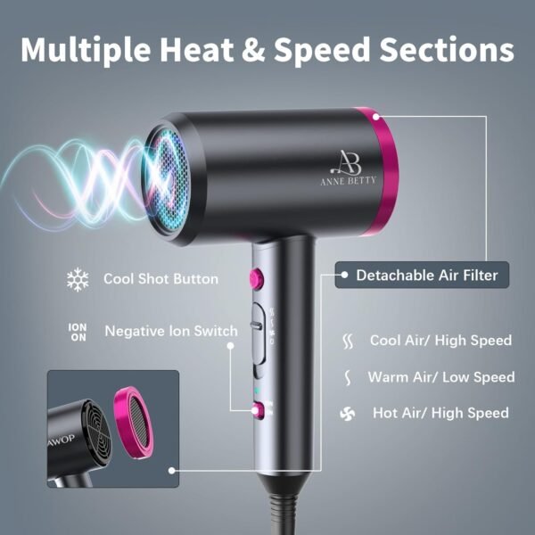 61rtTcsE6qL._AC_SL1500_.jpg Ionic Hair Dryer with Diffuser, Powerful 1800W Blow Dryer for Women & Men, Fast-Drying Hair Dryer with Nozzle for Home, Salon, Travel