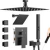 Shower System Matte Black Shower Faucet Set,Bostingner Four Modes Shower Faucet with 2 in 1 Handheld,Ceiling Mount 10 Inch Shower Head with 6 Inch Shower Head, 4Pcs Body Jets With Dual Head Shower Set