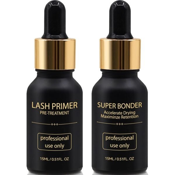 61s2EKXaruL._SL1500_.jpg Lash Bonder and Primer Kit for Eyelash Extensions, Glue Accelerator Lash Sealant, Eyelash Extension Primer Protein Oil Remover, Adhesive Makeup Tools for Professional Use (15ml+15ml)