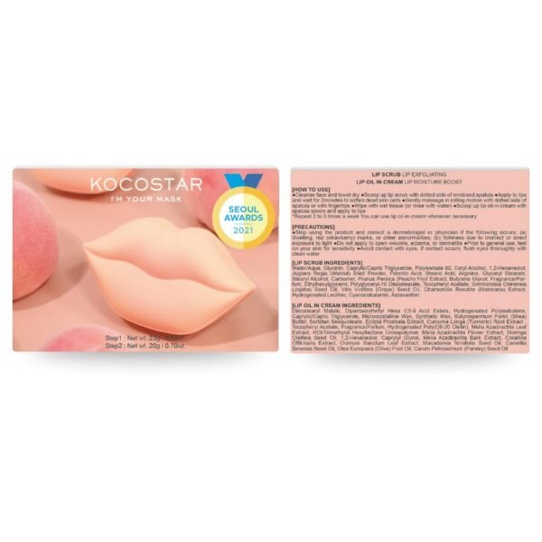 61sV6m9zaSL._SL1000_.jpg KOCOSTAR Peach Duoduo Lip Scrub and Lip Oil Cream Set | Gentle Walnut Shell Exfoliator and Jojoba Seed Oil Moisturizer for Chapped Dry Lips, Korean Lip Care Set, 1.5 oz
