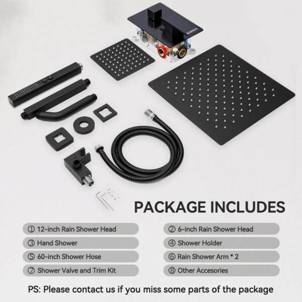 Shower Faucet Sets Shower Systems Matte Black, STARBATH 12+6" Double Rain Shower Head with with 2 in 1 Handheld High Pressure Spray,Ceiling Mount Rainfall 3 Way Shower Valve with 5 Diverter Complete