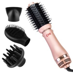 61shjJFNdL._SL1024_.jpg CHI Volumizer 4-in-1 Blowout Brush, Hair Dryer for Smooth, Silky & Shiny Hair, Four Interchangeable Attachments for Versatile Styling, Rose Gold