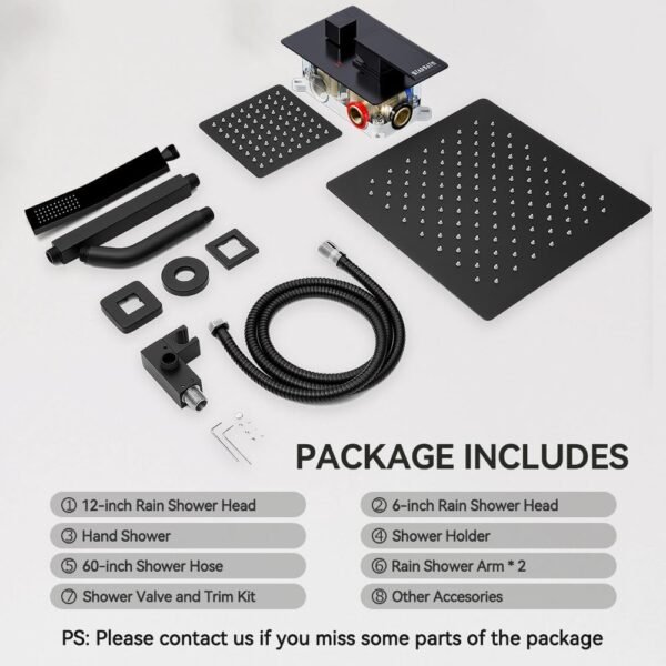 Shower Faucet Sets Shower Systems Matte Black, STARBATH 12+6" Dual Rain Shower Head with Handheld Spray for Two People, Ceiling Mount Rainfall 3 Way Shower Valve with 5 Diverter and Trim Kit Complete