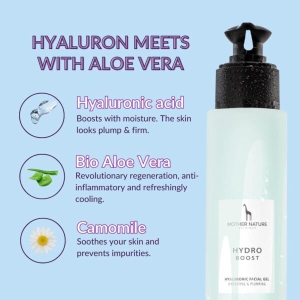 Hyaluronic Acid Moisturiser Gel with Organic Aloe Vera - NATURAL VEGAN COSMETICS - 100ml - Intensive Hydration - Anti-Ageing and Anti-Wrinkle Face Care for Men and Women