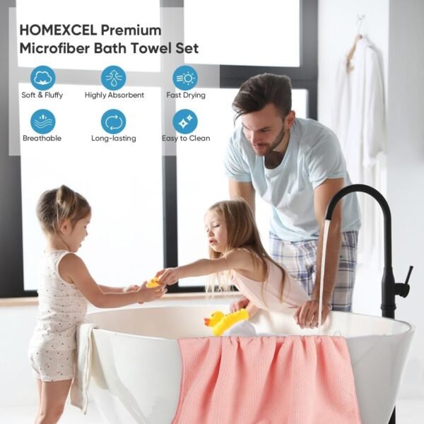 HOMEXCEL Bath Towel Set Pack of 4, 30 x 60 Inches Large Microfiber Bath Towels, Soft, Absorbent, and Quick Dry Towels for Bathroom, Pool, Beach, Swim, and Yoga, Large Bathroom Towels for Daily Use