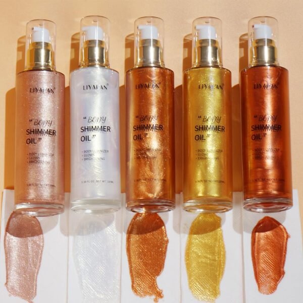 Liyalan Shimmer Body Oil Bronze Gold 5 Color Bronze 3.38 Fl Oz Face Glow Pearl Highlighter Illuminator body Makeup Shine Glitter Gold Liquid Taning