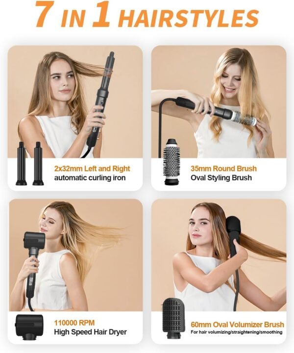 61teUYXxUmL._AC_SL1213_.jpg Diffuser Hair Dryer Brush, 7 in 1 Air Wrap Hair Styler, 1400 Watts Blow Dryer for Women, Hair Care Styling Tools, Auto Curling Iron, Multi Hair Styler for Fast Drying Curling Straightening Volumizing