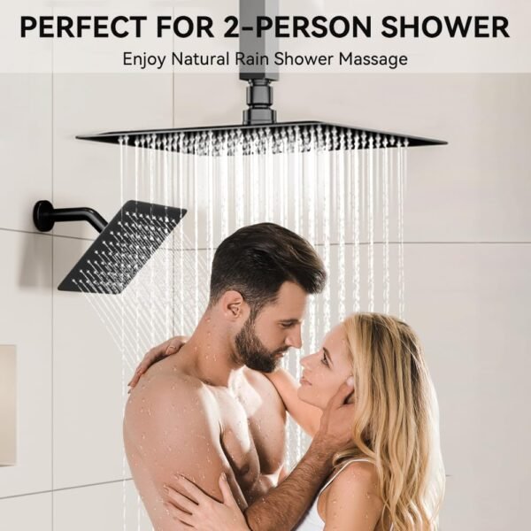 Shower Faucet Sets Shower Systems Matte Black, STARBATH 12+6" Double Rain Shower Head with with 2 in 1 Handheld High Pressure Spray,Ceiling Mount Rainfall 3 Way Shower Valve with 5 Diverter Complete