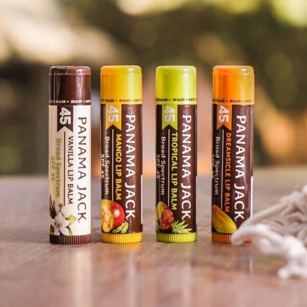 61tl-f0iFVL._AC_SL1080_.jpg Panama Jack Sunscreen Lip Balm - SPF 45, Flavor Pack, Broad Spectrum UVA-UVB Sunscreen Protection, Prevents & Soothes Dry, Chapped Lips (Dreamsicle/Vanilla/Tropical/Mango)