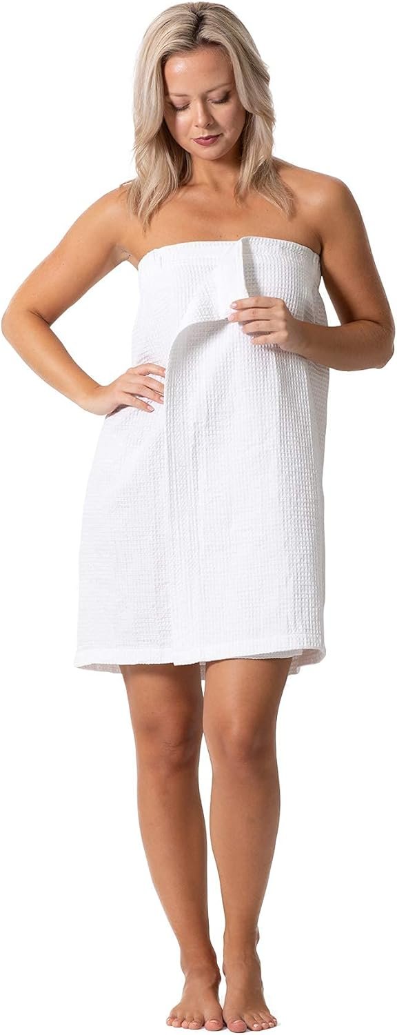 Turkish Linen Women’s Waffle Spa Body Wrap with Adjustable Closure
