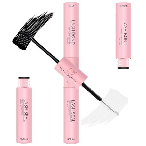 VEYESBEAUTY Lash Bond and Seal Waterproof 2 in 1 Cluster Lash Glue for Eyelash Extensions Long Lasting Strong Hold Individual Eyelash Glue for Self-Application at Home 5ml+5ml