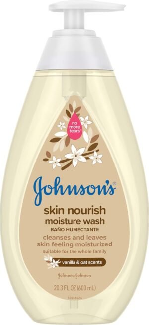 Johnson's Skin Nourishing Moisture Baby Body Wash With Vanilla & Oat Scents, Hypoallergenic & Tear Free Baby Bath Wash, Paraben-, Dye-, Sulfate & Phthalate-Free, 20.3 fl. oz