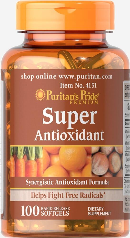 Puritan's Pride Premium Super Synergistic Antioxidant Formula, Dietary Supplement to Help Fight Premature Aging*, Vitamins A, C, E, and Selenium Mineral, 3 Month Supply, 100 Rapid Release Softgels