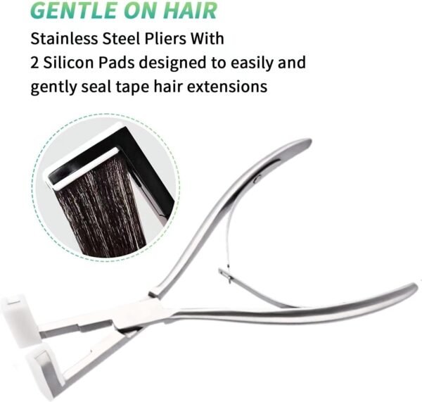 61ugWVsKT4L._AC_SL1500_.jpg Tape in Hair Extension Tools Kit, Professional Flat Surface Stainless Steel Tape in Hair Extensions Sealing Clamp Plier,Tape Remover Scraper Tool,Hair Clips, Hair Extensions Styling Tools-Silvery