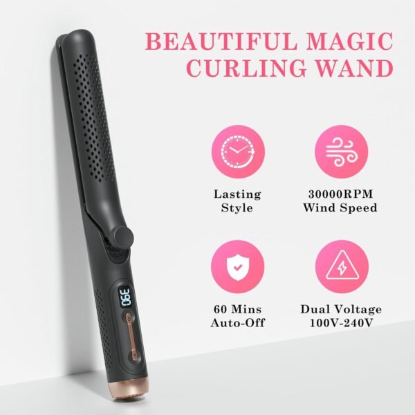 61uh1bgsEuL._AC_SL1500_.jpg Hair Straightener and Curler 2-in-1, 360° Airflow Styler Curling Iron, 1.25 Inch Curling Wand, 20 Million Negative Ion Hair Care, 5 Temps & Auto Off, Dual Voltage (Black)