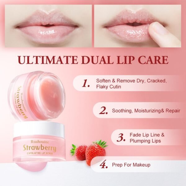 61uv9soKHQL._SL1000_.jpg Strawberry Lip Scrub And Mask Set, Sugar Exfoliator Lip Scrub For Dark Lips To Lighten, Lip Care Kit, Sleeping Lip Mask, 1.4 oz / 2-piece