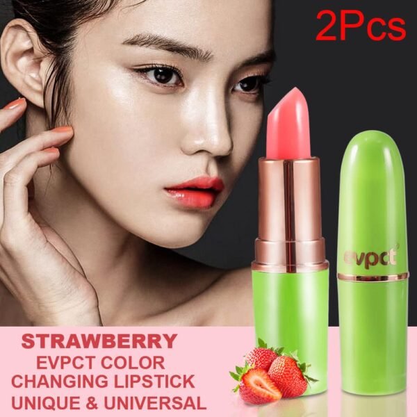 61vSsH1F2L._SL1000_.jpg evpct 2Pcs Strawberry Color Changing Lipstick Tinted Lip Balm Gloss Stain Set Magic PH Color Changing Flower Lazy Korean Jelly Lipstick Makeup Set labiales mate 24 horas originales labial magico