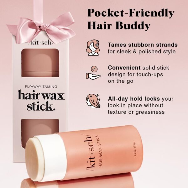 Kitsch Hair Wax Stick for Women & Men - Hair Slick Back Stick, Anti-Frizz and Fly Away Hair Tamer, No Residue Hair Finishing Stick for Flyaways, All Day Hold Styling Product for Smoothing Hair Strands