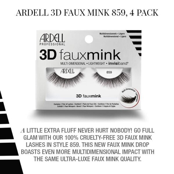 61vHNKyLTqL._SL1000_.jpg Ardell False Eyelashes 3D Faux Mink Lashes 859 - Lightweight Reusable Strip Lashes with Invisiband, Ultra-Fluffy Volume for a Natural Glam Look, 4 Pairs