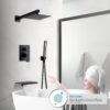 Matte Black Faucet Set Shower Head with Tub Spout and Handle System Square Wall Mount for Bathroom