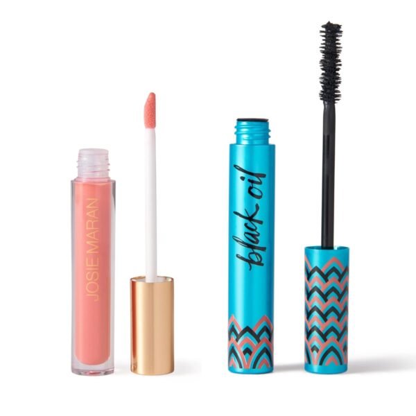 Josie Maran Eye Love Lip Gloss & Mascara Gift Set - Lip Plumper Infused with Argan Oil, Hyaluronic Acid for Sheer, Radiant Color & Lengthening Black Mascara - Vegan Makeup (2 Count)