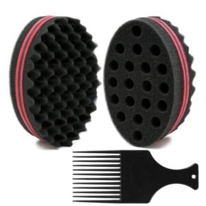 61wKZY269NL._SL1000_.jpg BEWAVE Big Holes Barber Hair Brush Sponge Dreads Locking Twist Afro Curl Coil Wave Hair Care Tool, 2 Pcs with 1 Pc Hair Pick