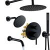 CASAINC 4 Functions Shower Faucet Set Wall Mounted Rainfall Shower System with 10" & 6" Dual Showerheads,Handheld and Bathtub Spout, Matte Black
