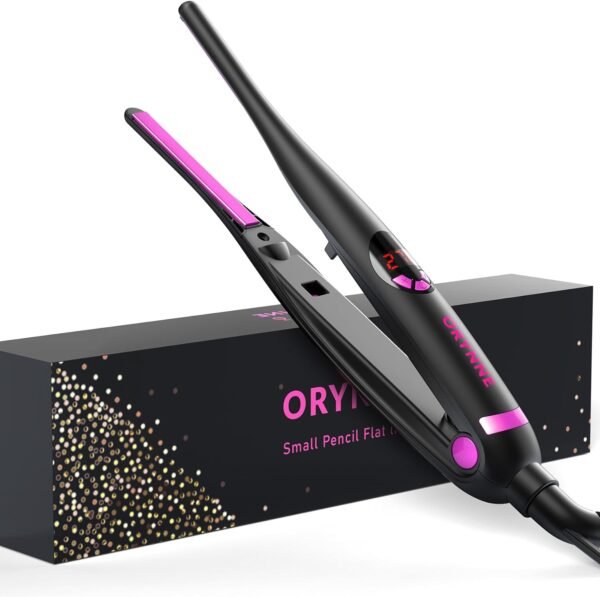 61weOqE8p4L._AC_SL1500_.jpg Small Flat Irons for Short Hair, 5s Ultra Fast Heat Up Pencil Flat Iron, Negative Ions Mini Flat Iron for Edges, 3/10'' Travel Mini Hair Straightener with Digital Temp Control, Easy to Use