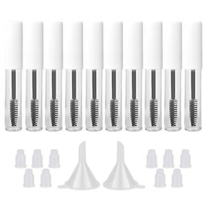 GTHER 10PCS 10ML Empty Mascara Tube Bottles with Eyelash Wand & Rubber Inserts & Funnels Set for Castor Oil/Eyelash Growth Oil, DIY Mascara Cream Container with Cap, Matte White