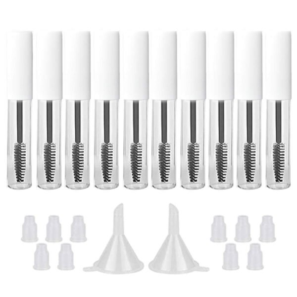 GTHER 10PCS 10ML Empty Mascara Tube Bottles with Eyelash Wand & Rubber Inserts & Funnels Set for Castor Oil/Eyelash Growth Oil, DIY Mascara Cream Container with Cap, Matte White