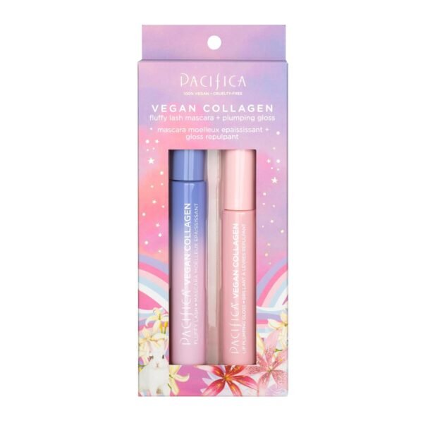 Pacifica Beauty Vegan Collagen Lash & Lip Kit - Fluffy Lash Mascara & Lip Gloss, Black, Long Lasting Volumizing, Set of 2