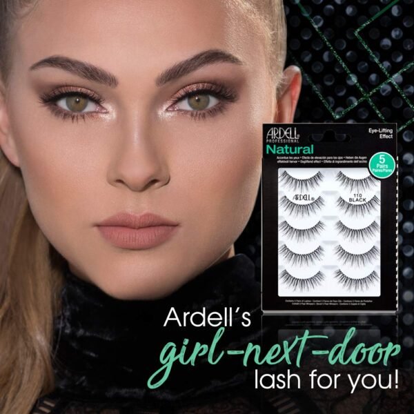 61xbO6XiNvL._SL1000_.jpg Ardell Natural False Eyelashes 110 Black - Eye-Lifting Effect Eye Makeup, Natural Look Strip Lashes - 5 Pairs, 2 Pack