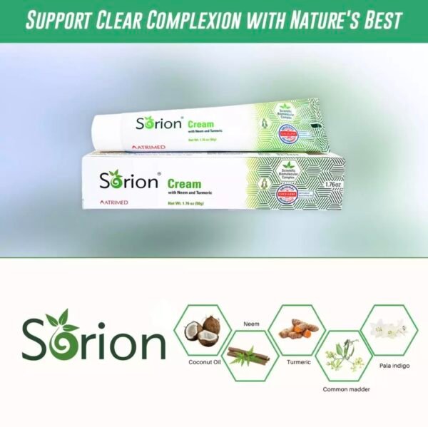 Sorion Cream - Herbal Moisturizer for Dry, Itchy, Flaky Skin with Coconut Oil, Neem, Turmeric and Pala Indigo Plant Skincare