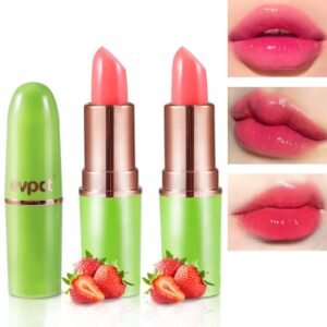 61y1Bw2vZXL._SL1000_.jpg evpct 2Pcs Strawberry Color Changing Lipstick Tinted Lip Balm Gloss Stain Set Magic PH Color Changing Flower Lazy Korean Jelly Lipstick Makeup Set labiales mate 24 horas originales labial magico