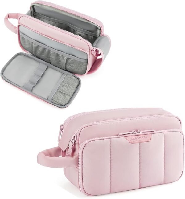61y7HKSQcxL._AC_SL1500_.jpg BAGSMART Travel Makeup Bag Organizer, Puffy Make Up Bag, Cosmetic Organizer Case for Travel Essentials Toiletries Accessories Bottles, Brushes (Pink)