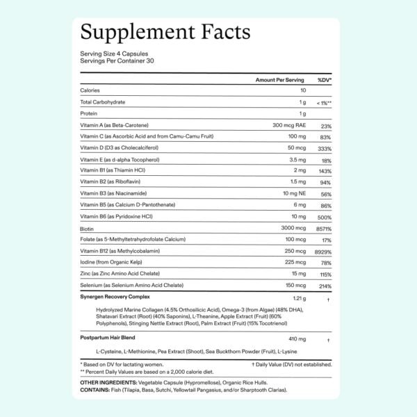 Nutrafol Postpartum Hair Growth Supplements, Clinically Tested for Visibly Thicker Hair and Less Shedding, Breastfeeding-Friendly - 2 Month Supply, 2 Refill Pouches