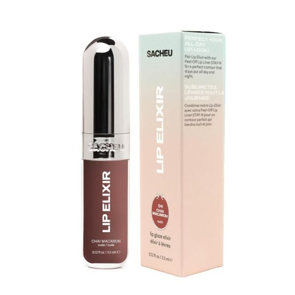 61yFWwxKyqL._SL1500_.jpg Sacheu Lip Elixir Nourishing and Hydrating Lipgloss — Moisturizing Plumping Lip Gloss Enriched with Collagen, Non-Sticky Lip Color Smooth High-Shine Finish, Vegan & Cruelty-Free, Chai Macaron