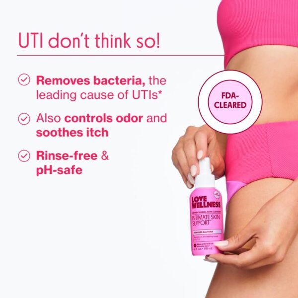 Love Wellness Intimate Skin Support I UTI Prevention and Cleanser Spray I Odor Removal & Itch Relief, Hypochlorous Acid Formula, pH-Balanced & Fragrance-Free, 4 fl oz