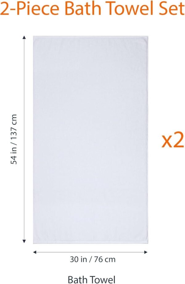 Amazon Basics 2 Piece Quick-Dry Oversize Bath Towel, 100% Cotton, White, 54" x 30"