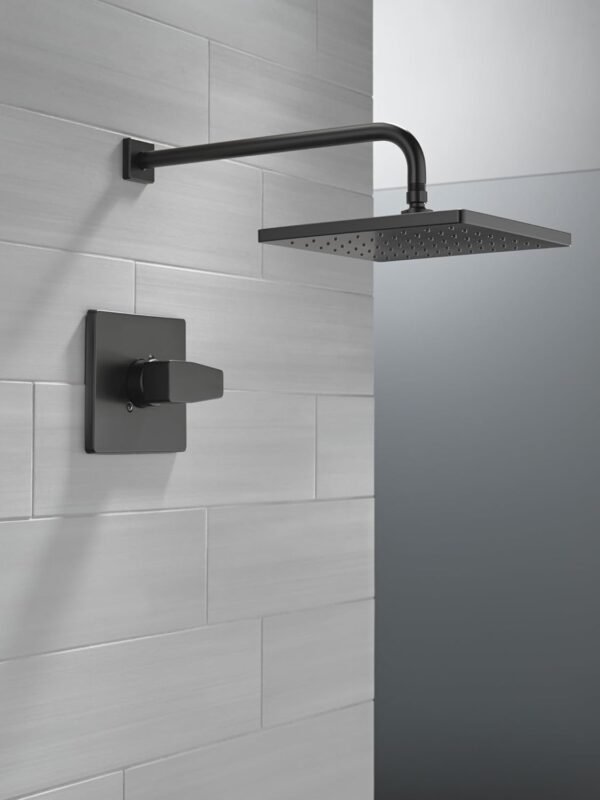 Delta Modern 14 Series Square Rain Shower Faucet Set, Matte Black Shower Head and Handle Set, Valve Trim Kit, Matte Black T14268-BL-PP (Valve Not Included)