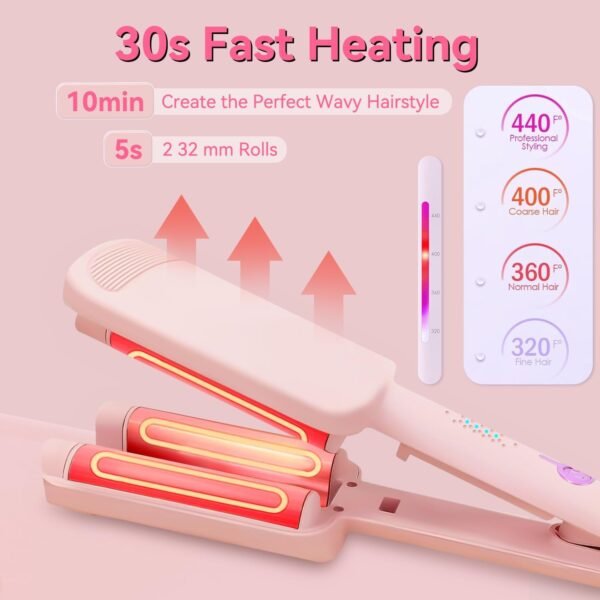 61zky9JyGgL._AC_SL1500_.jpg Curling Iron Hair Crimper Waver - CHIKYO 3 Barrel Rovy Wave Curling Iron, 1.25 Inch Ionic Beach Waves Curling Wand, Deep Waver Hair Curler Hot Tool with Ceramic for Women, Dual Voltage, Easy to Use