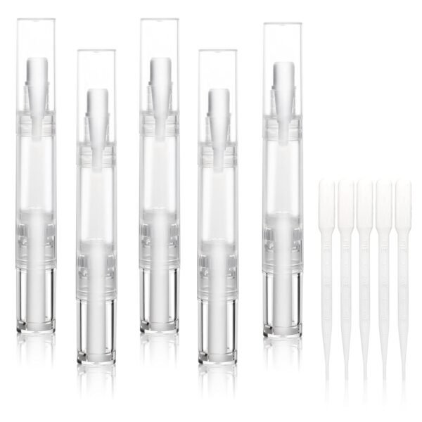 61znuCl-OXS._SL1500_.jpg 5 pack 5ml Transparent Twist Pen for Cuticle Oil Applicator, Empty Nail Oil Pen with Brush Tip, Eyelash Growth Liquid Tube, Cosmetic Lip Gloss Container (5x)