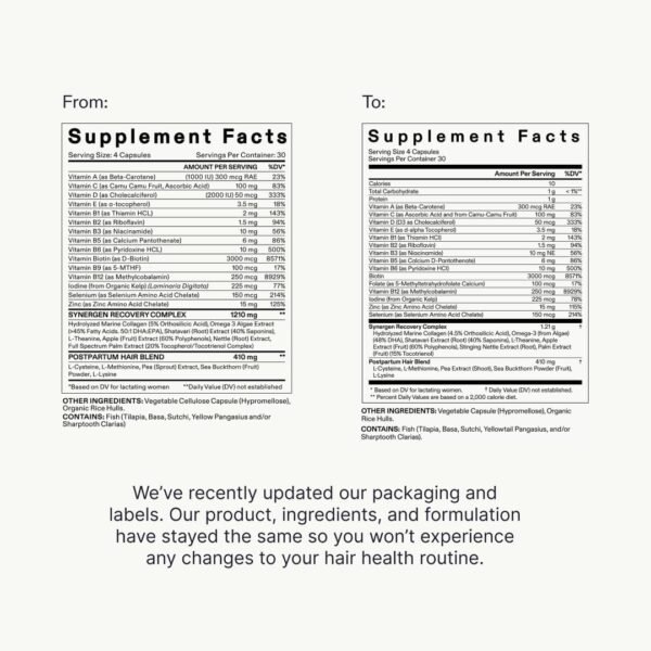 Nutrafol Postpartum Hair Growth Supplements, Clinically Tested for Visibly Thicker Hair and Less Shedding, Breastfeeding-Friendly - 2 Month Supply, 2 Refill Pouches