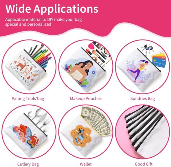 24Pcs Sublimation Blank Canvas Makeup Bags, Bulk Blank DIY Heat Transfer Cosmetic Makeup Bags w/Black Zipper for Bridesmaid Makeup Bag Travel Toiletry Pouch Storage