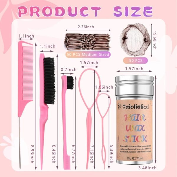 716COztPeL._SL1500_.jpg Hair Wax Stick Accessories, 50PCS U-shaped Hair Pins for Women, 50PCS Invisible Hair Net for Bun Styling Kit, Brown Bobby Pin for Kids, 3 Pcs Hair Brush for Girls, 2 Hair Loop Styling Tools